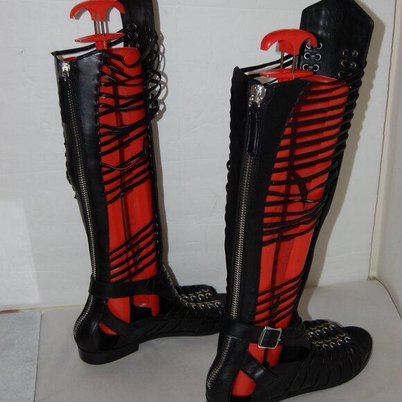 38/US8❤️ Diesel Black Gold Leather GLADIATOR Flat Heels Sandals Boots ITALY - Picture 7 of 12